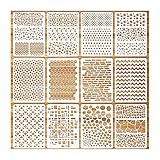 12 Stück Schablonen Vintage Set Zeichnung Malschablonen DIY Schablonen Wandgestaltung Wiederverwendbar Kunststoff Schablonen Vorlagen für Holz Boden Möbel Scrapbooking Handwerk Deko
