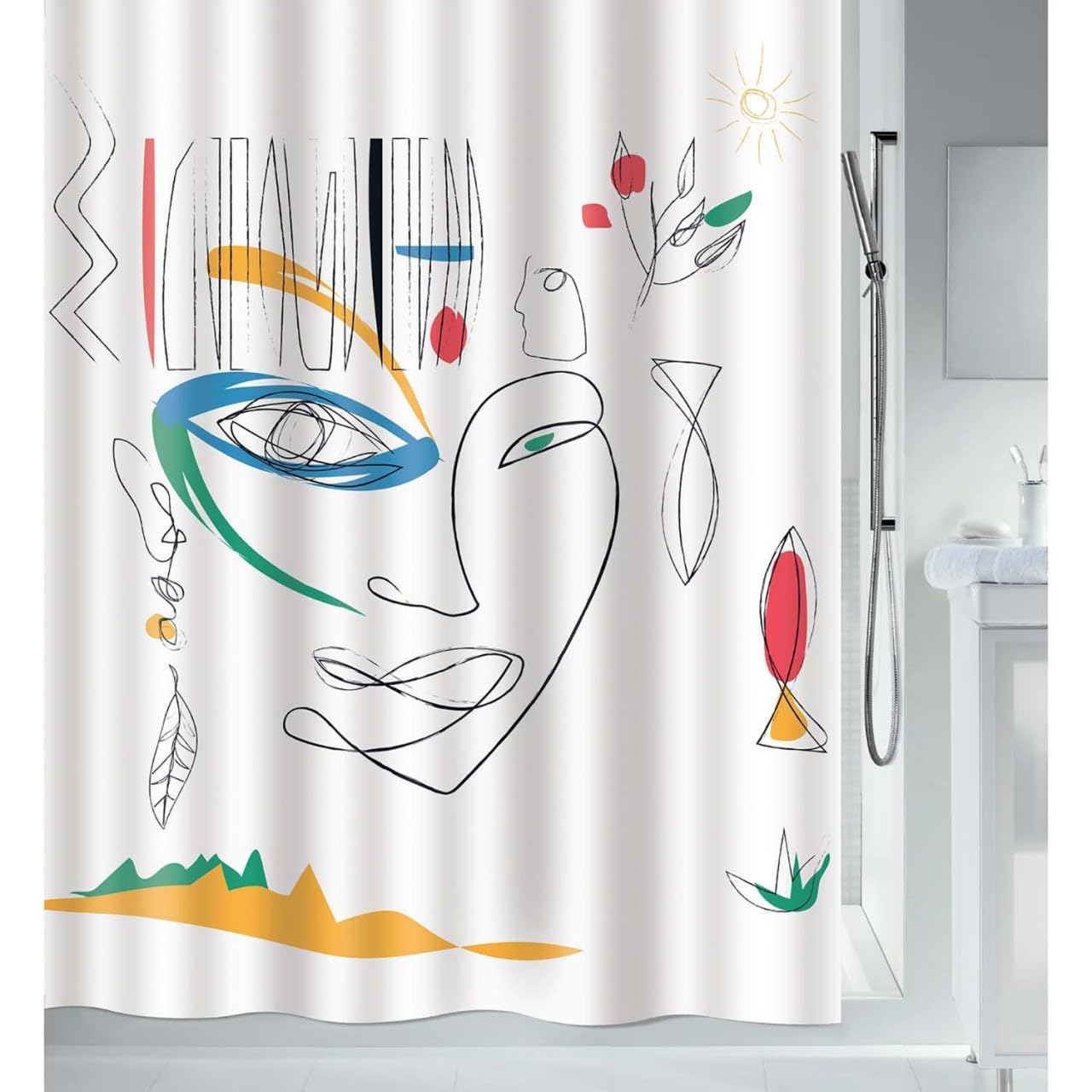Spirella Anti-Mould Shower Curtain - Anti-Bacterial, Washable, Waterproof - Polyester Faces 180 x 200 cm White Colourful