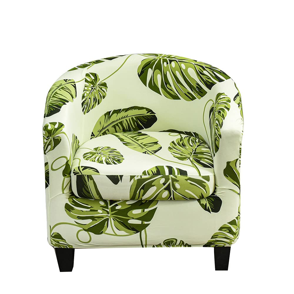 Highdi Green Leaf 2 Piece Tub Chair Cover For Armchair, Elegant Leaves Print Slipcovers Cushion Cover Stretch Dust Proof Removable Washable Furniture Protector Covers For Club Tub Chair (Green Leaf)
