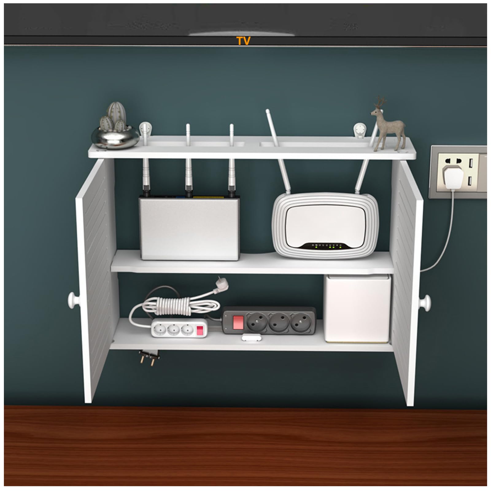 Rangement Box Internet, Boite de Rangement pour Routeur WiFi, Étagère de Routeur Murales, D'étagère Flottante, TV Décodeur Boîte de Rangement Murale