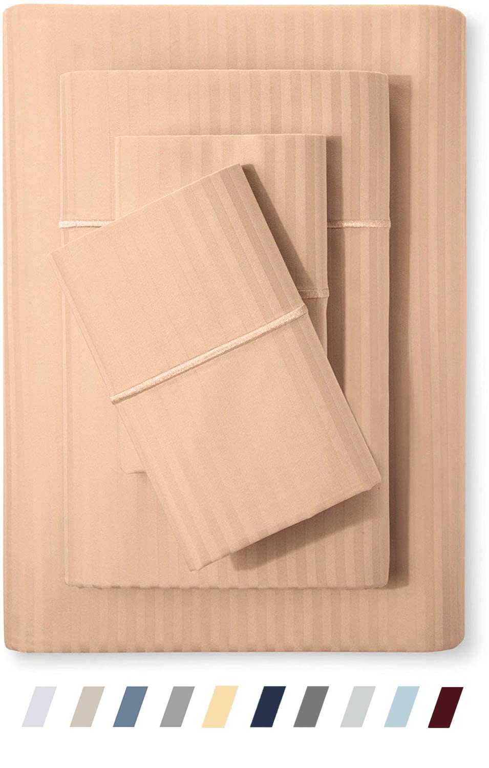 Feather & Stitch 500 TC King Size Damask Bed Sheet Set, 100% Cotton Soft Breathable Bedsheets, 4 Piece 18