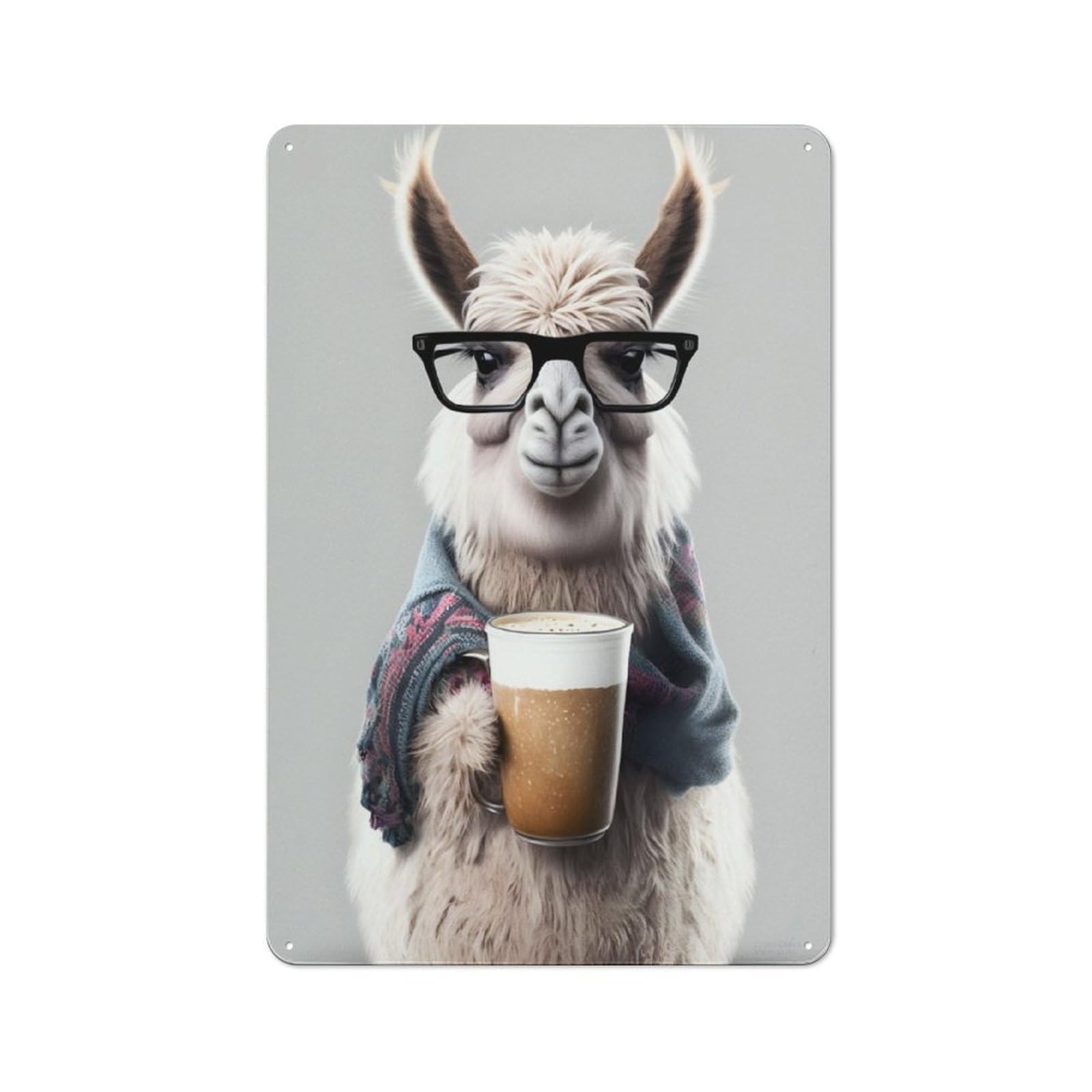 Junmoney Cute Llama And Expresso Tin Wall Plaque 30X20cm With For Bar Or Restaurant, Autumn Wall Decor For Hospitality Decor Collectors