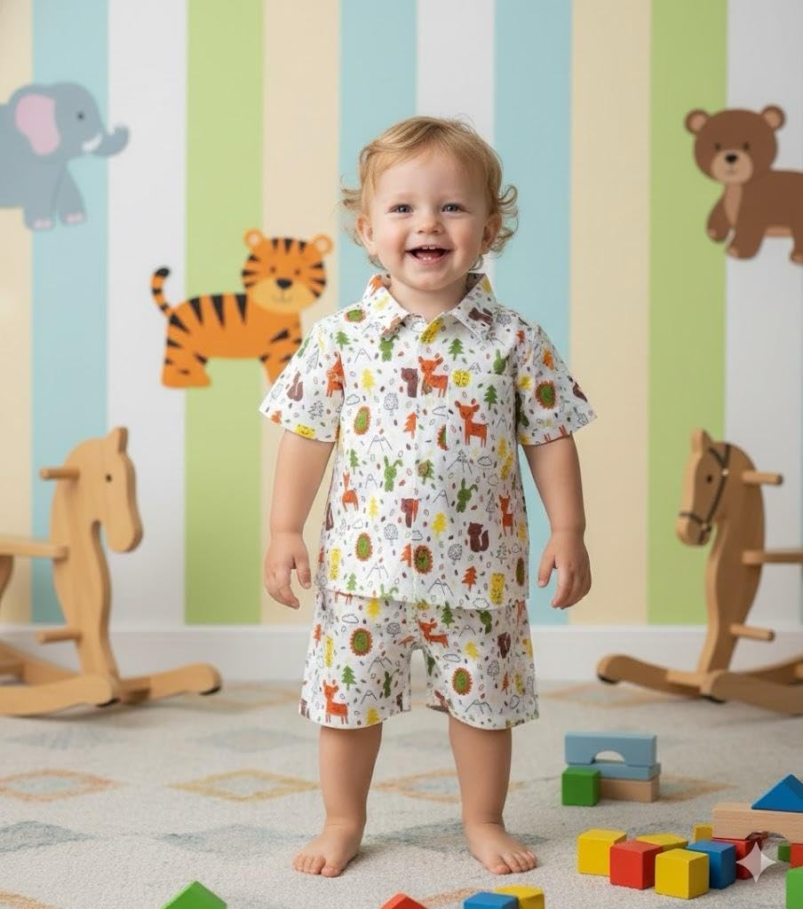A.T.U.N. (ALL THINGS UBER NICE) Conjunto de camiseta y pantalones cortos 100% algodón estampado para niño | Traje de verano suave, cómodo y transpirable | Para el juego diario, ropa interior para
