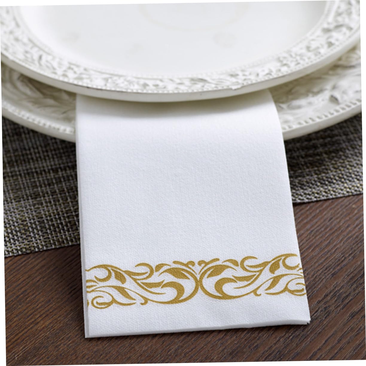 100 Stück Einweg Gästetücher Weiße Weiche Papierservietten mit Goldener Prägung Dicke Gefaltete Party Servietten für Hochzeit Geburtstag Cocktail und Festliche Tischdekoration