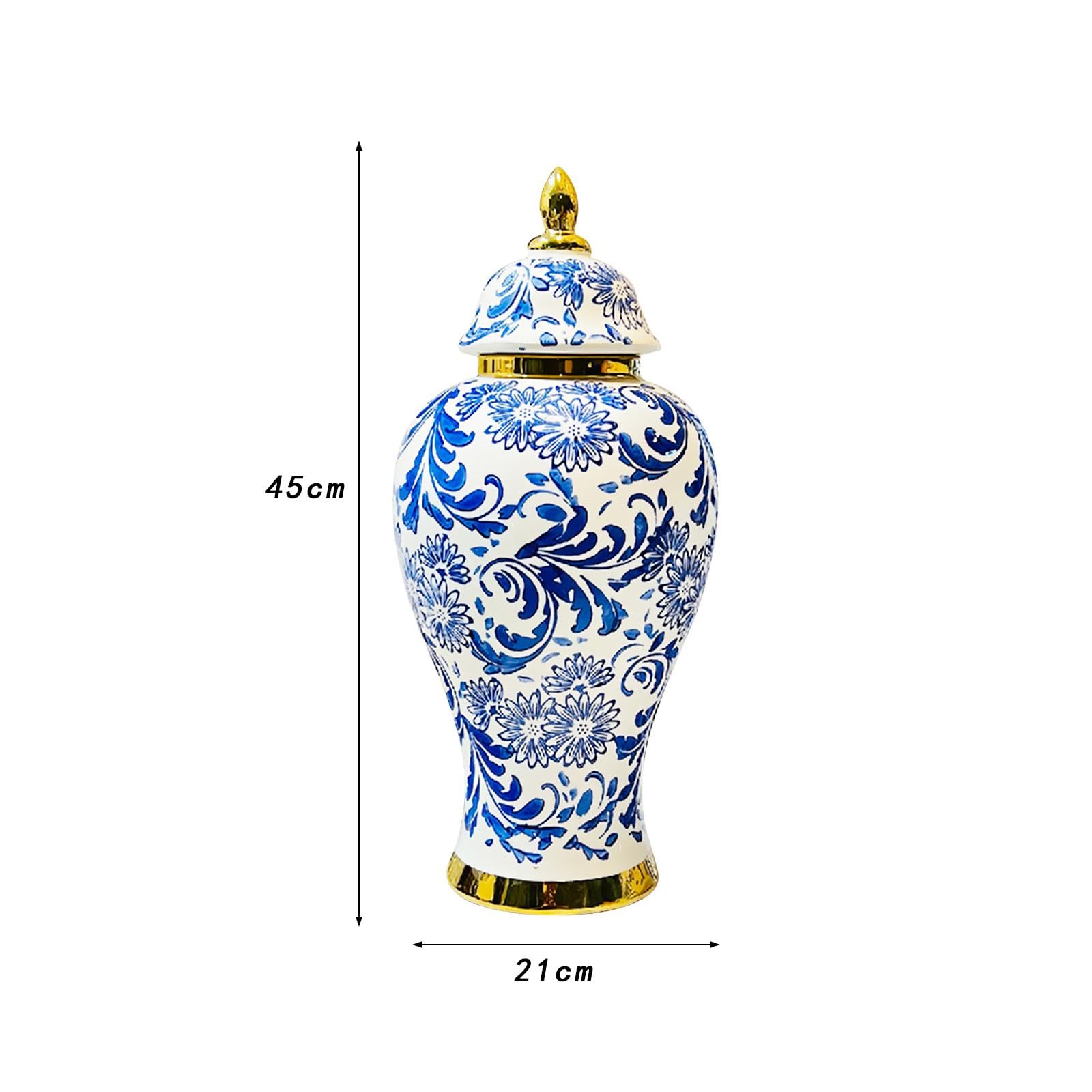 Homyl Ginger Jar Vorratsdose Porzellan Zierobjekt mit Deckel Blumenvase Traditionelles Muster für Teeaufbewahrung Büro Wohnzimmer Geschenk Arbeitszi, M