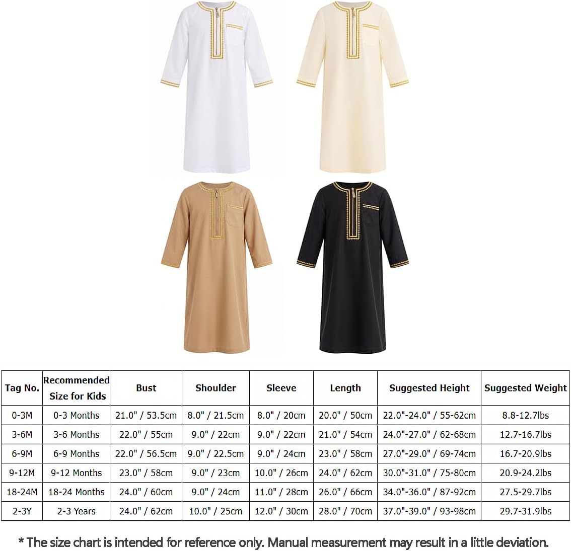 ODIZLI Baby Boys Muslim Thobe for Ramadan Eid Embroidery Robe Modest Style