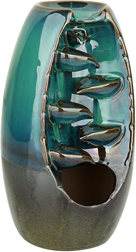 IDB - Quemador de incienso de cerámica con reflujo en cascada, un impresionante soporte de cono de incienso con un relajante efecto de caída de agua