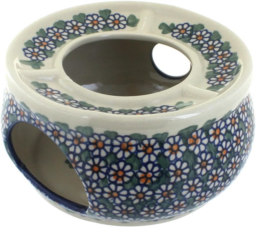 Blue Rose Polish Pottery - Red Garden Butterfly Teapot Warmer - 6" Diameter - Decorative Teapot Stand for Keeping Tea Hot