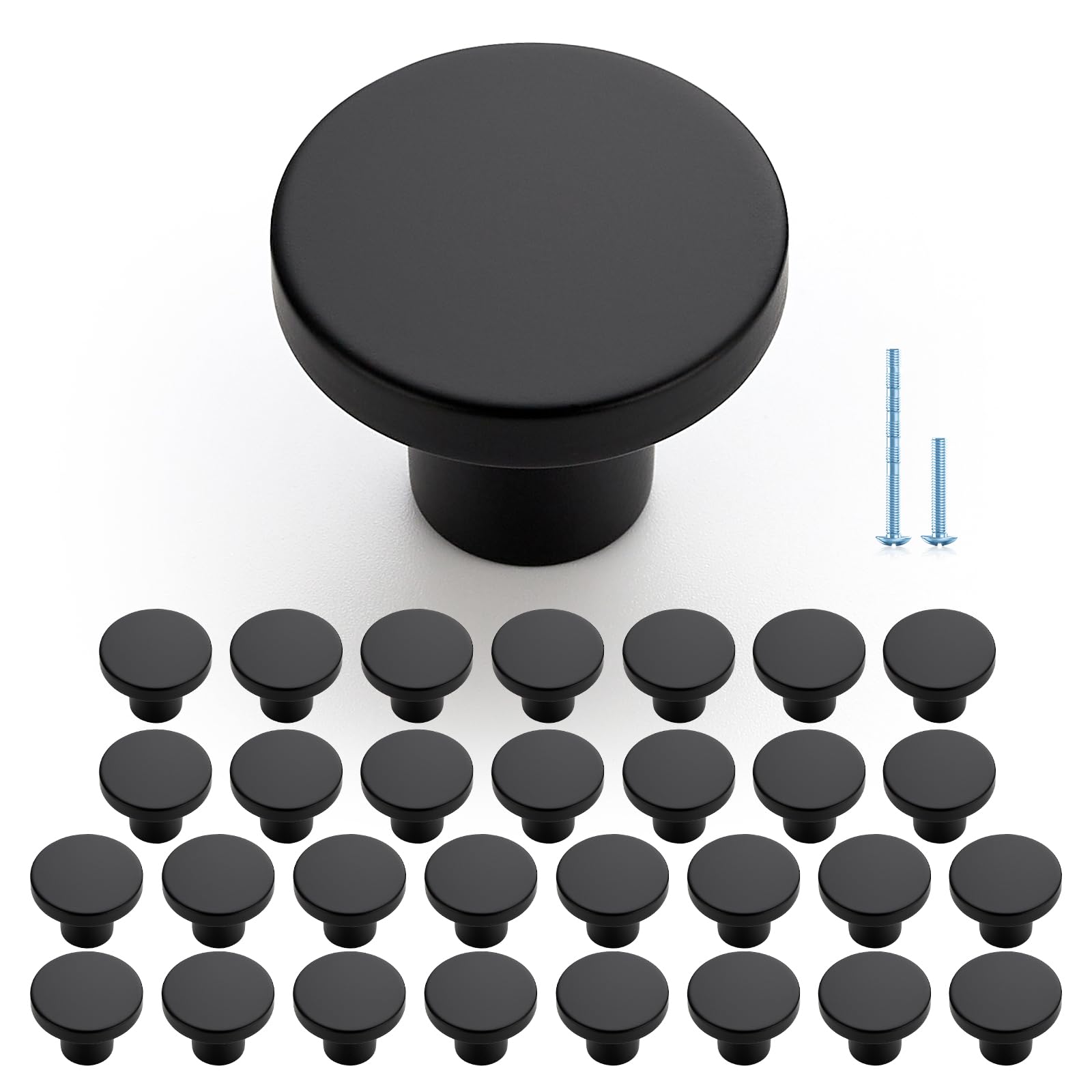 JOY DECOR 30 Pack Black Cabinet Knobs, Matte Black Drawer Pulls, 1-1/5 Inch