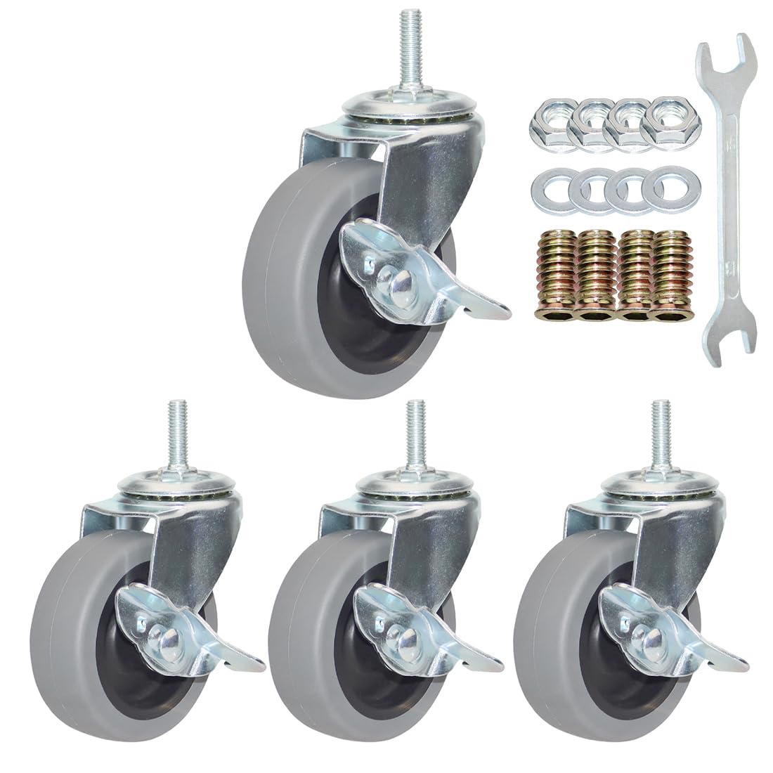 Caster Wheels, Heavy Duty Casters Threaded Stem Casters No Noise Swivel Casters Set of 4 Locking Castor Wheels for Funiture, Workbench, Carts (M8-1.25ร25mm, 3 Inch) โ image 1