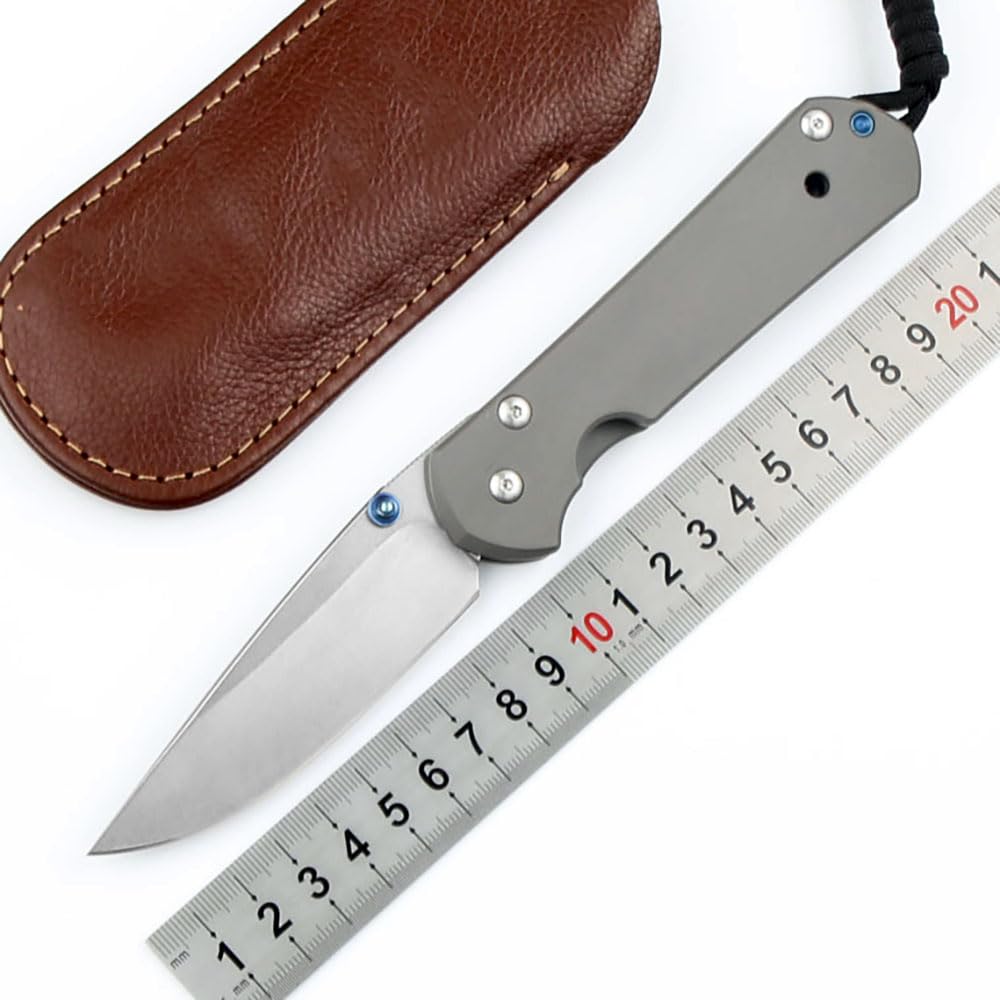 Taschenmesser Titan klappmesser aus edelstahl D2, D2 stahlklinge, EDC messer Outdoor, Jagdmesser einhandmesser Scharfe, Titanlegierung messer edc survival mit LederScheide, Hochwertiges Sammlermesser