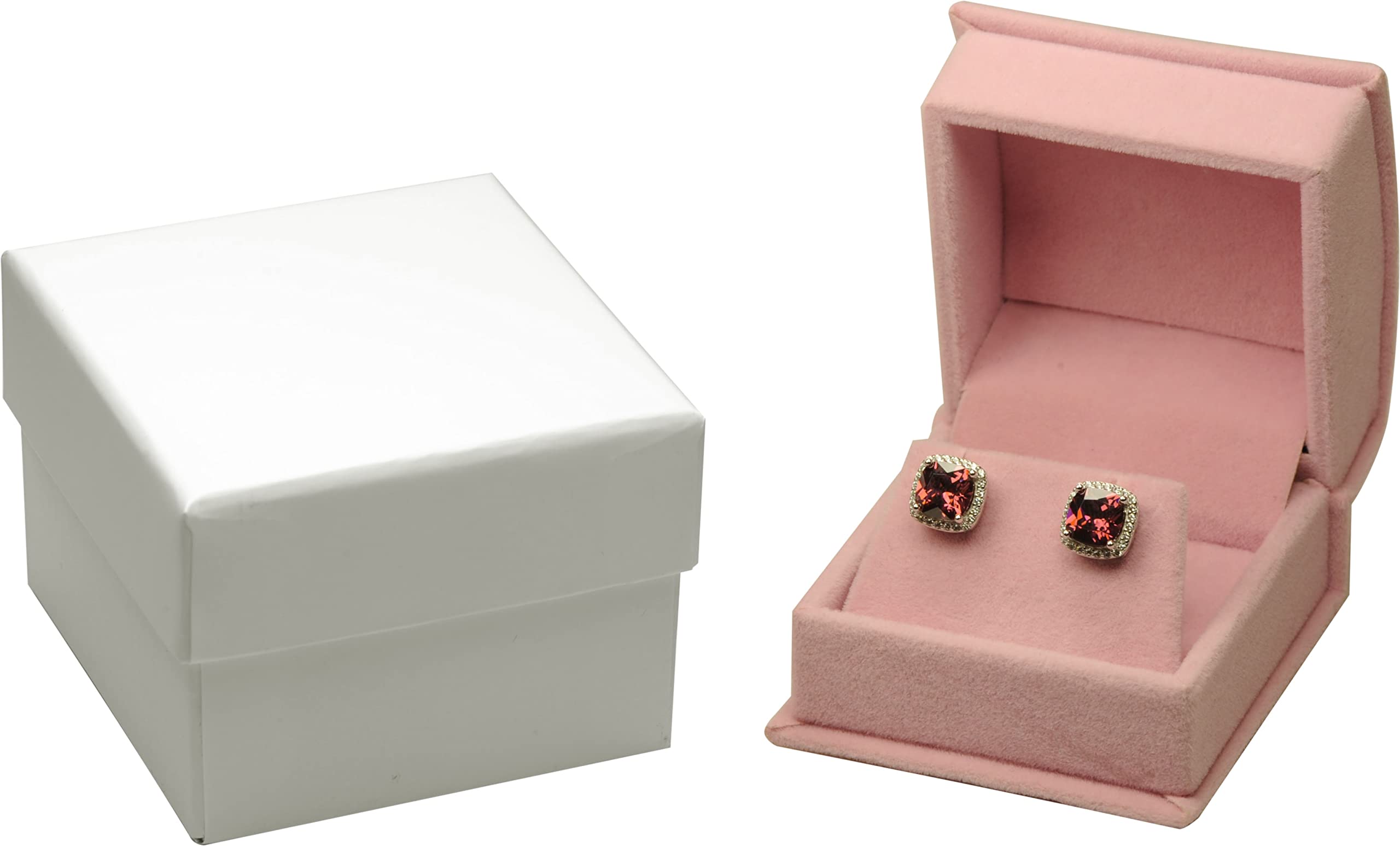 The Jewellery Pak Pink Color Luxury Velvet Stud Earring Gift Box...Comes with an Extra White Packer Box(Jewelry Not Included)