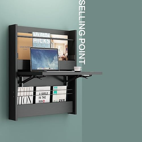 Miniatura 3 de ALISENED Escritorio montado en la pared, mesa de pared plegable, escritorio flotante para computadora portátil, escritorio de pared que ahorra