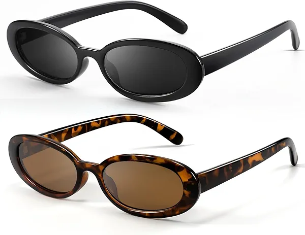 DANAMY Sunglasses Womens Retro Oval Sunglasses for Women Men Fashion Small Oval Sun Glasses 90s Vintage Driving Shades