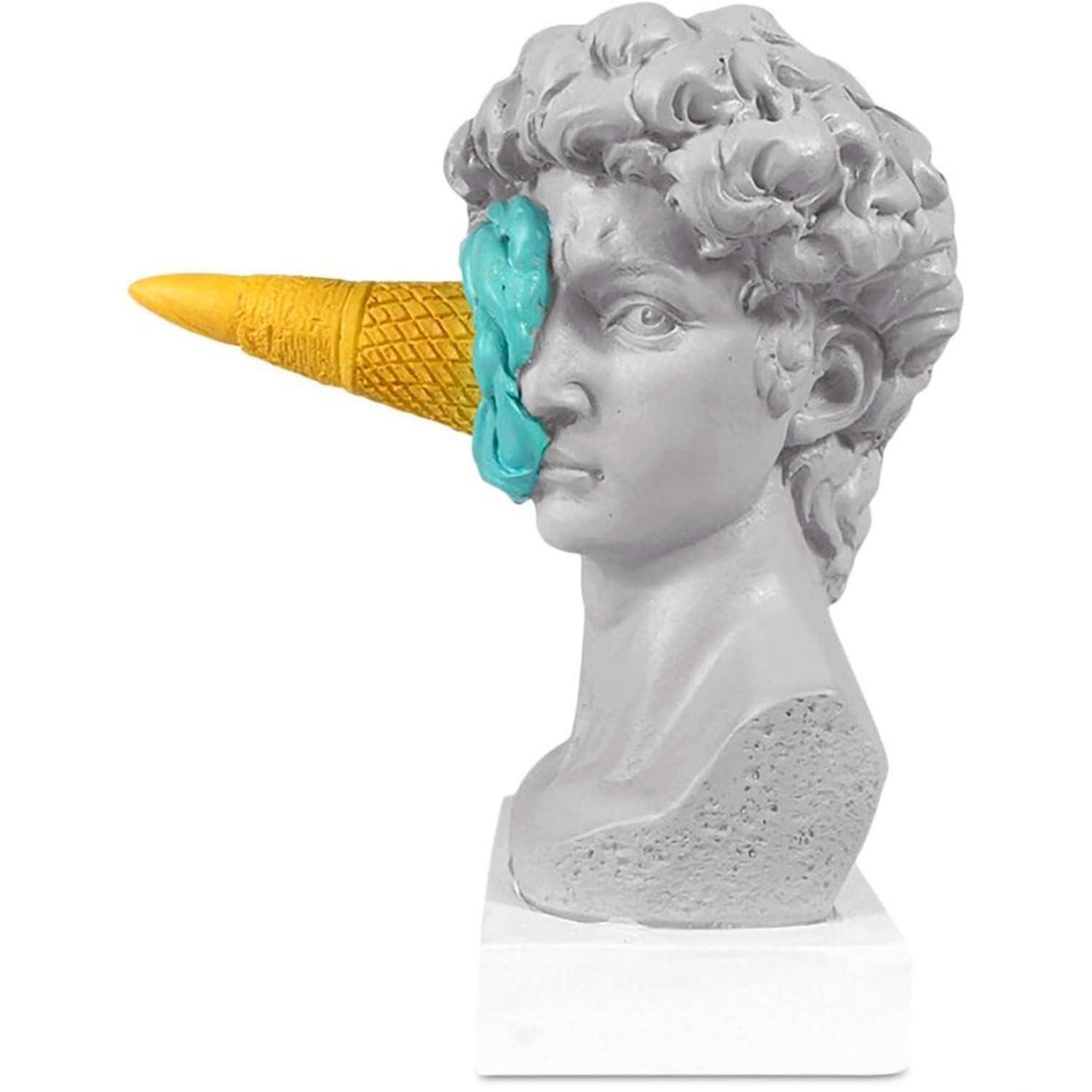 6.3 Inch Ice Cream David Head Resin Sculpture Statue for Living Room, Office, Bookshelf, Coffee Table Decorative Statues (Blue)