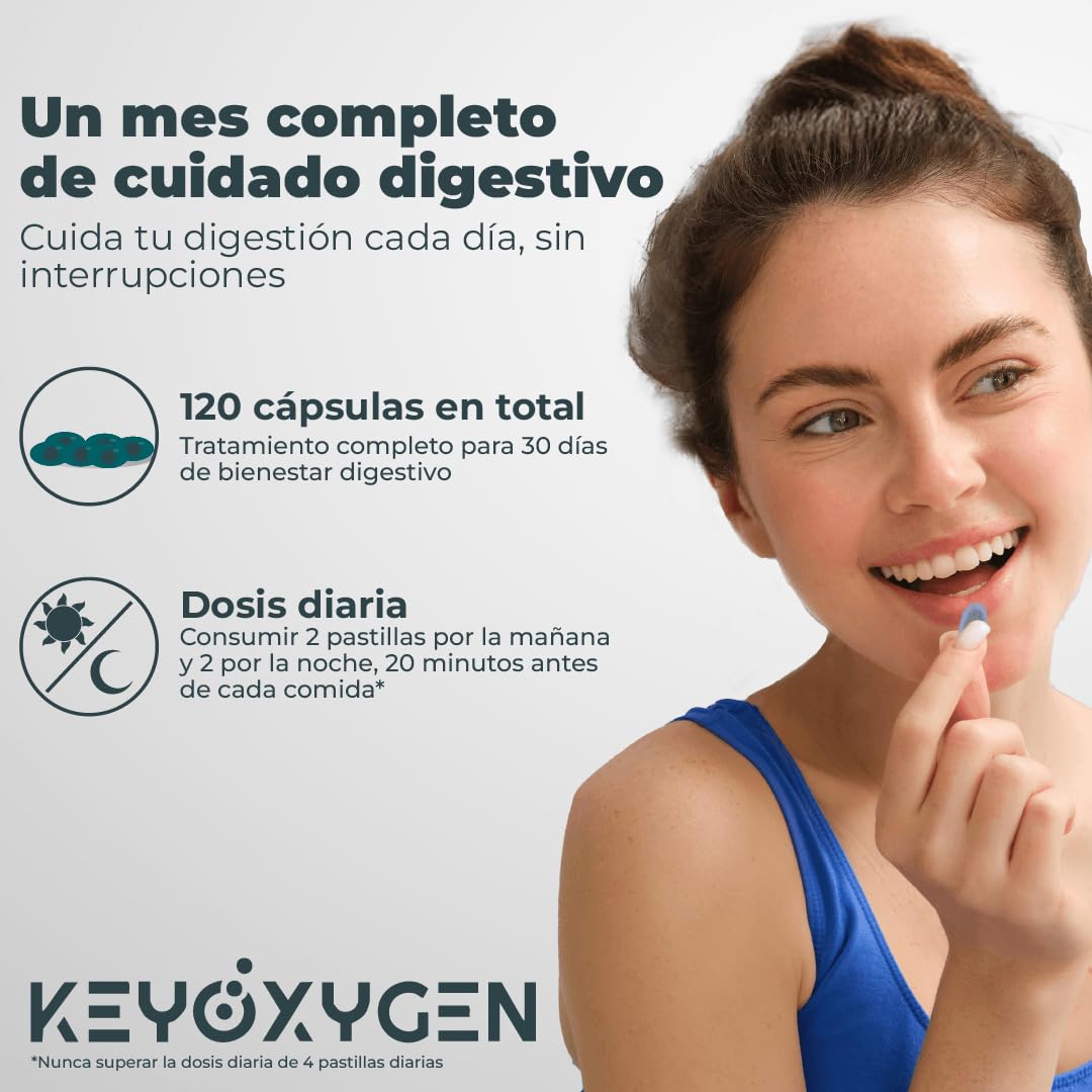 Enzimas Digestivas Liberación Estomacal con Zinc + Vitamina A Y L-Carnosina - Complemento Alimenticio Vegano para El Mantenimiento de las Mucosas 120 Cápsulas | KeyOxygen Stomach Caps