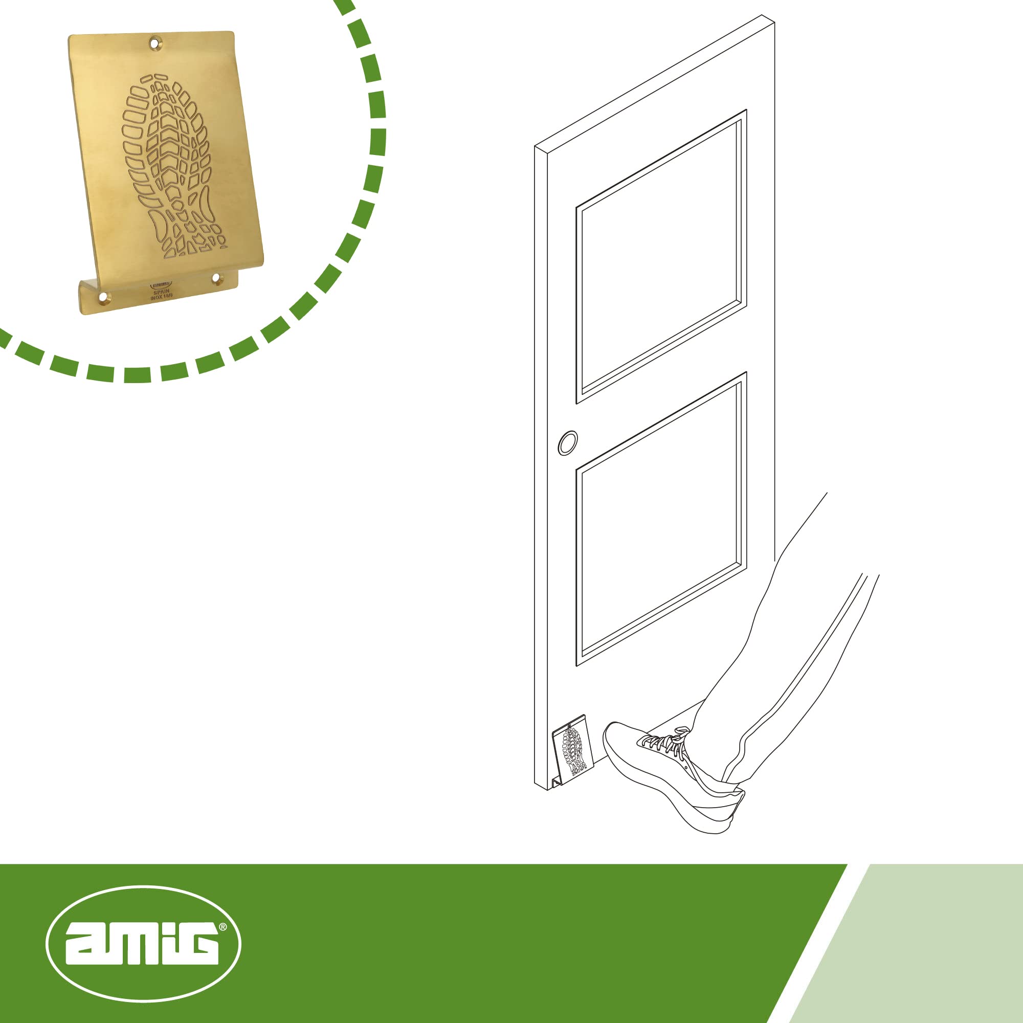Amig - Pedal de Pie para Empuje de Puertas Pesadas Mod.1 - Abridor de Acero Inoxidable con Huella para Abrir Fácilmente Sin Manos - Ideal para Casas, Portales o Tiendas - 147 x 98 x 3 mm - Dorado