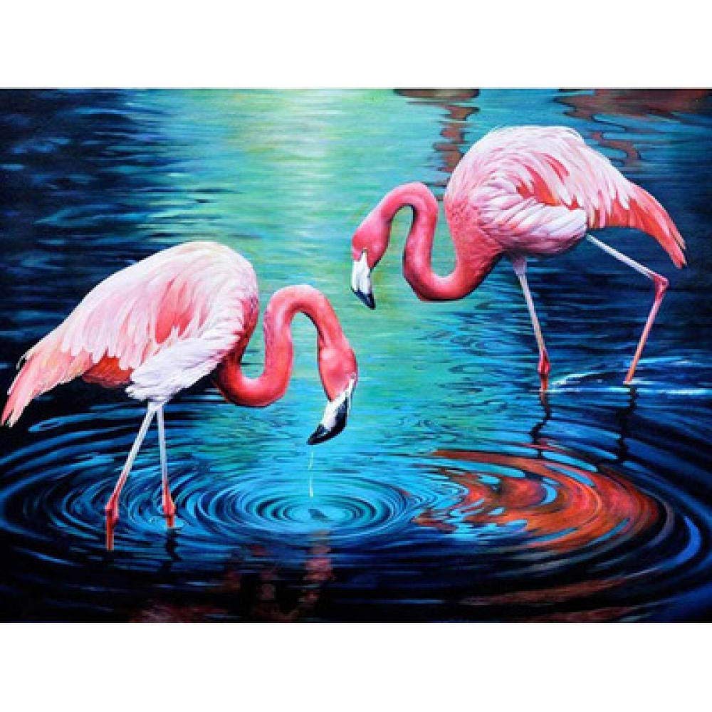 Peinture diamant 5D flamant rose broderie strass carrés loisir créatif adulte 40x50 cm