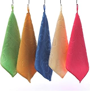 PREMJCROY Juego de 5 toallas de secado a mano, cinco colores, lazo para colgar, toalla de mano superfina, toalla de mano para colgar, toalla de mano suave y seca para cocina, baño, 9.8 x 9.8 pulgadas