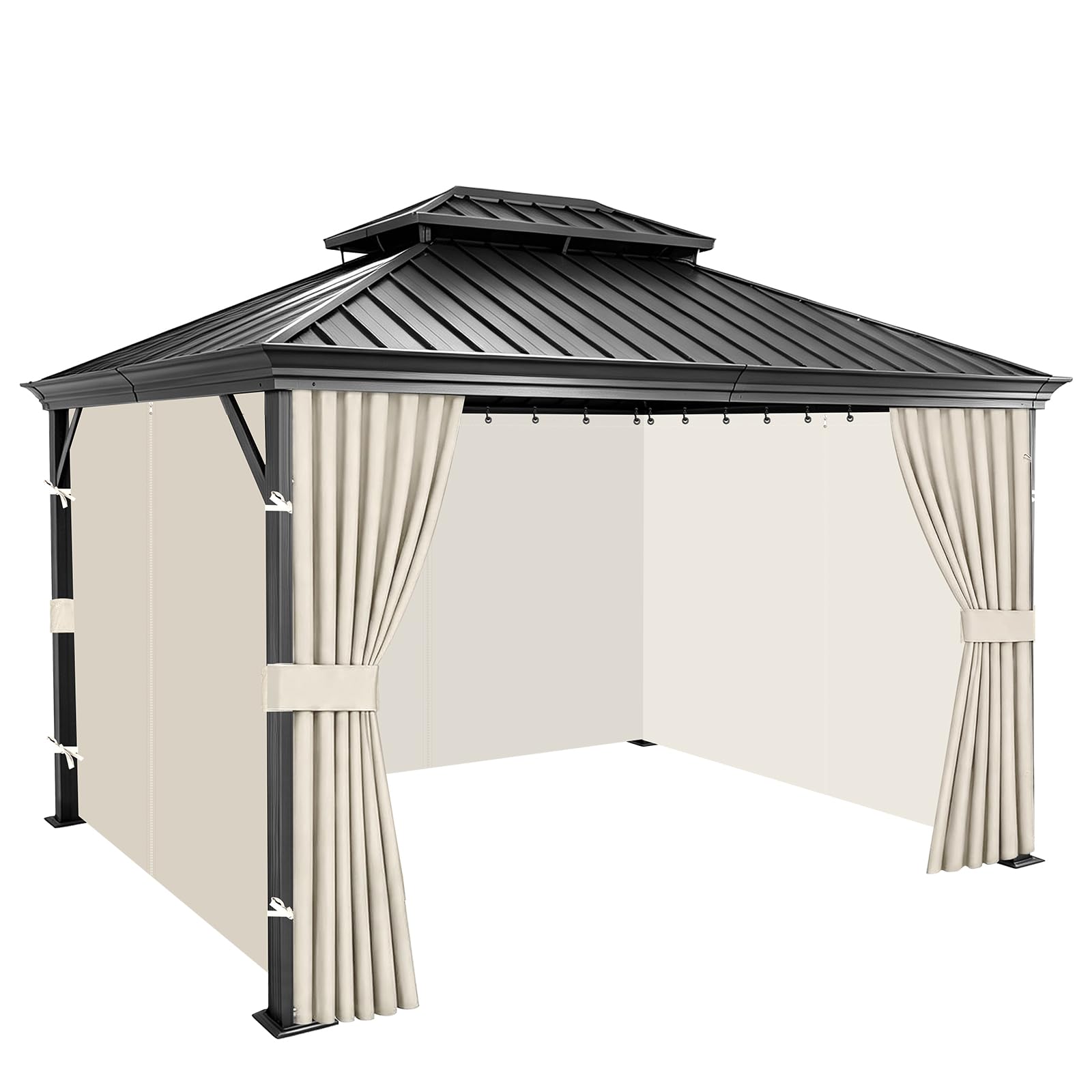10x10 Gazebo Curtains, 4-Panels Gazebo Replacement Curtains with Zipper & Hooks, Outdoor Waterproof Sidewalls for Patio, Pergola, Yard, Garden(Beige, 10'×10')
