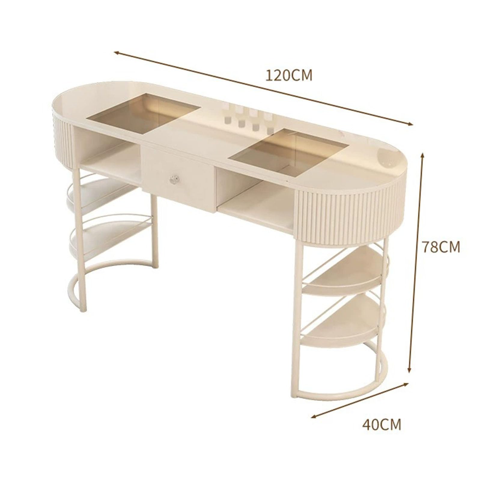 Nagelstudio-Arbeitsplatz Aus Holz, Moderner Arbeitsplatz Für Professionelle Nageldesigner, Salon-Ausstattung Mit Schubladen Und Zwei Ablagefächern(120 cm Quadrat, Grau)