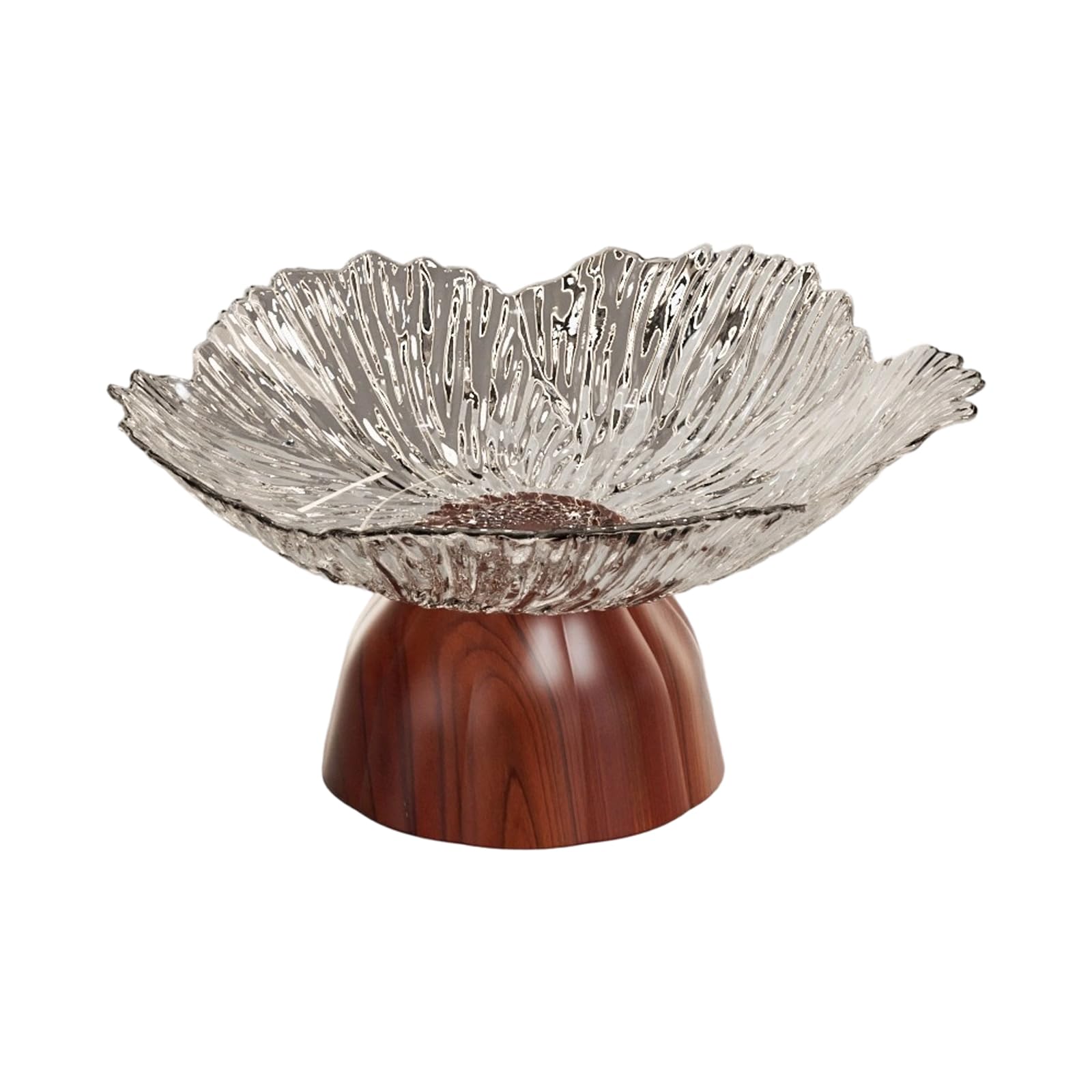 PANGBOER High Foot Fruit Tray Petal Shape Dessert Bowl with Anti Slip Texture and Wooden Texture Base High Foot Fruit Tray