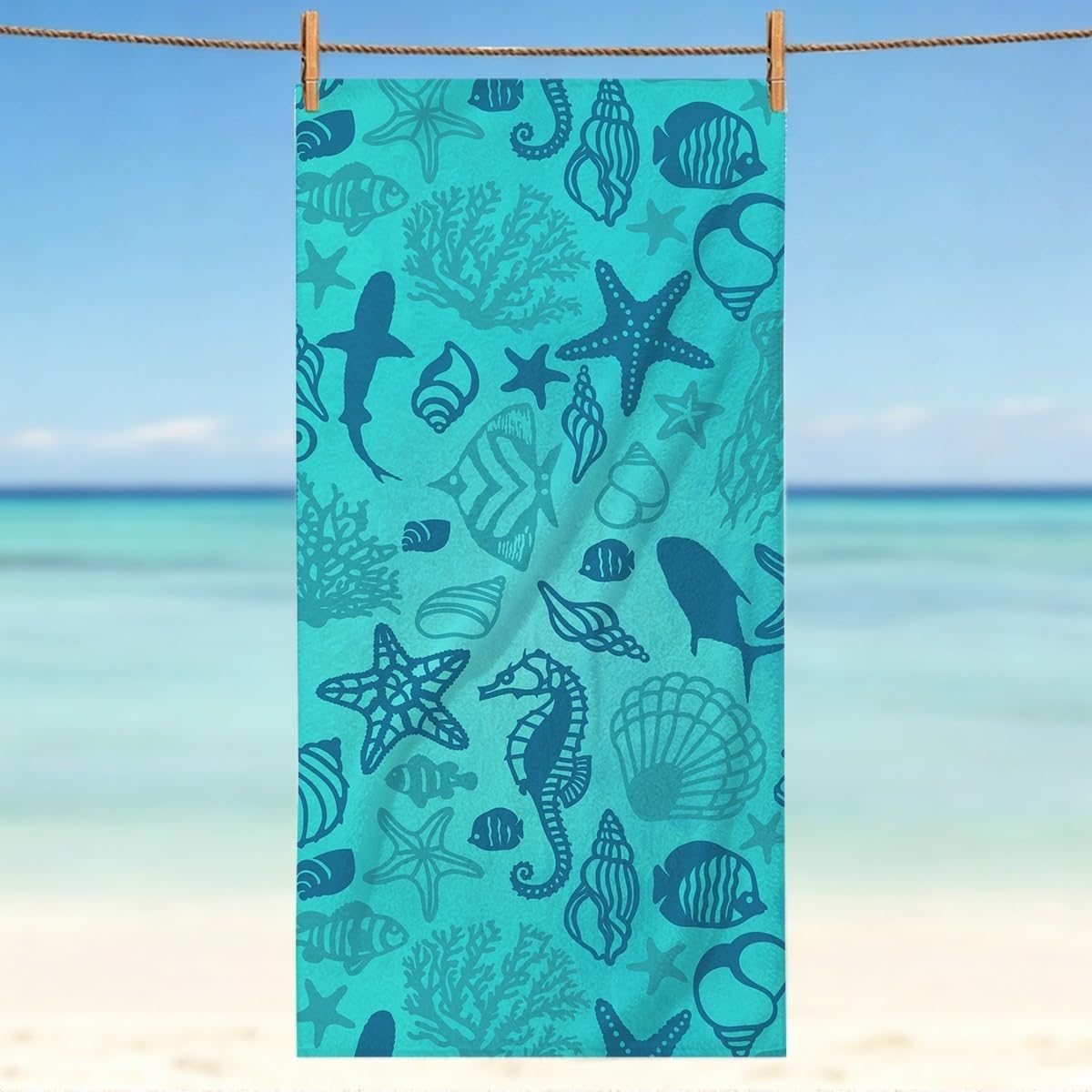 YZQGLHP Sea Turtle Microfibre Beach Towel Hippopotamus Beach Bath Towel Quick Drying, Lightweight, Sand-Free, Durable, for Pool, Gym, Camping, Travel Towel 80x180cm