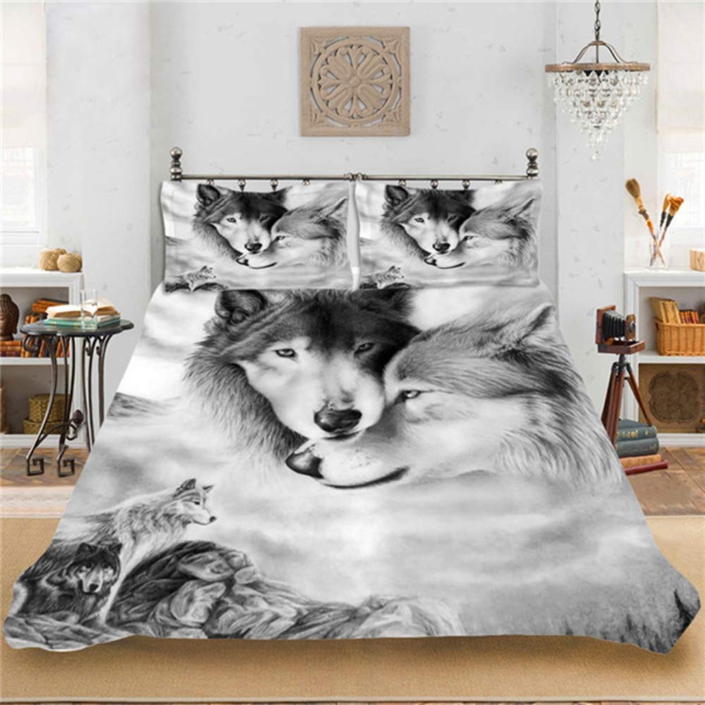 Housse de couette loup 3D King Size 260x230 cm anti-plis pour une chambre impeccable