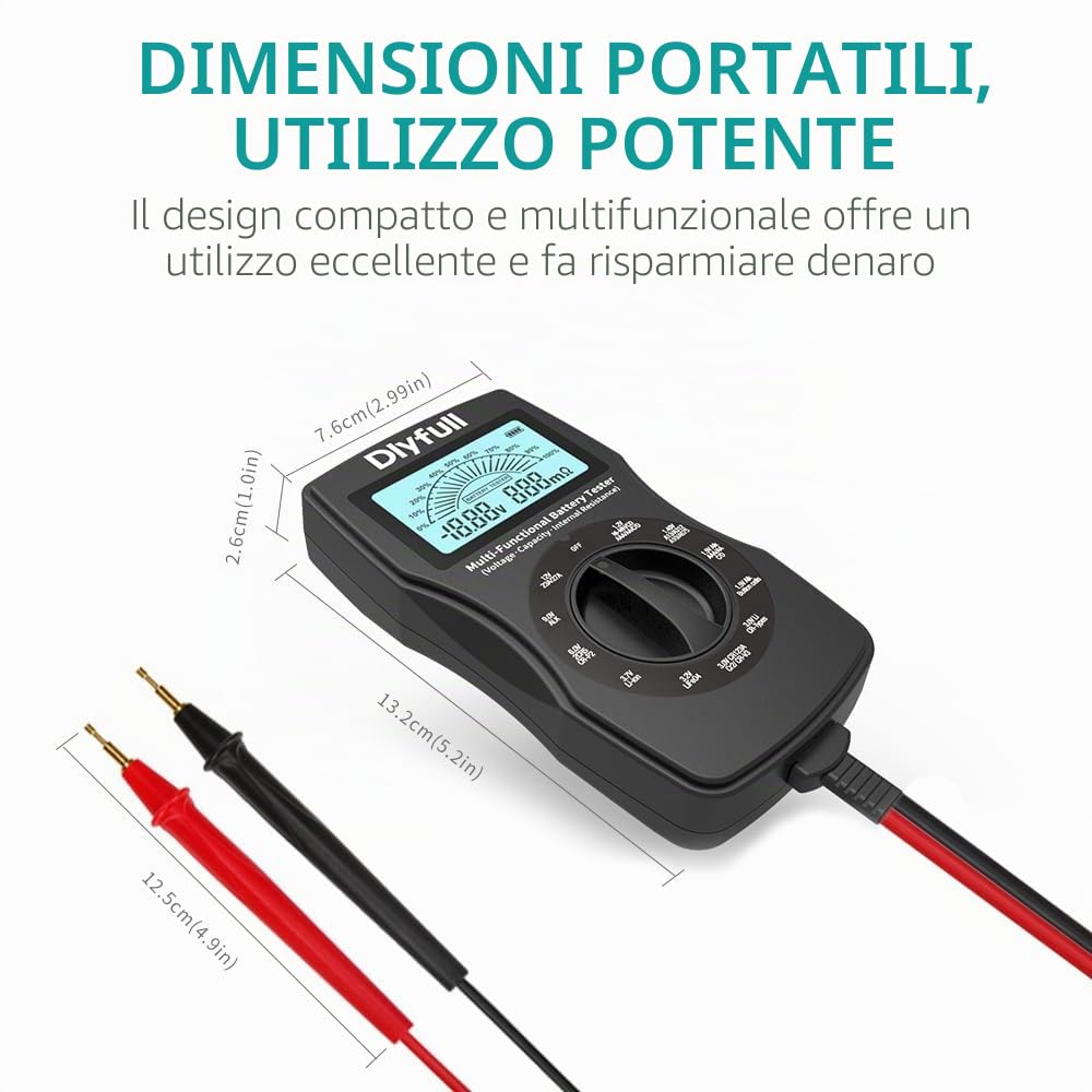 Dlyfull Tester Batterie Stilo Universale per AA AAA C D 9V Ricaricabili e Non Ricaricabili Volt Resistenza Interna Checker