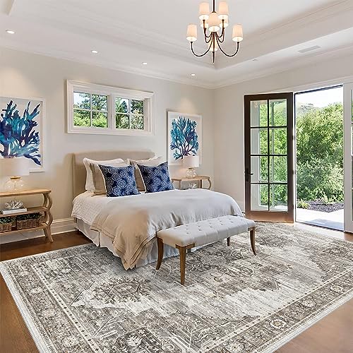 RUUGME Living Room Rugs 10x12 - Soft Area Rugs for Living Room Stain Resistant Carpet Vintage Lightweight Rug for Bedroom with Non Slip Backing Indoor Ultra-Thin Rugs Home Decor 10x12 Grey