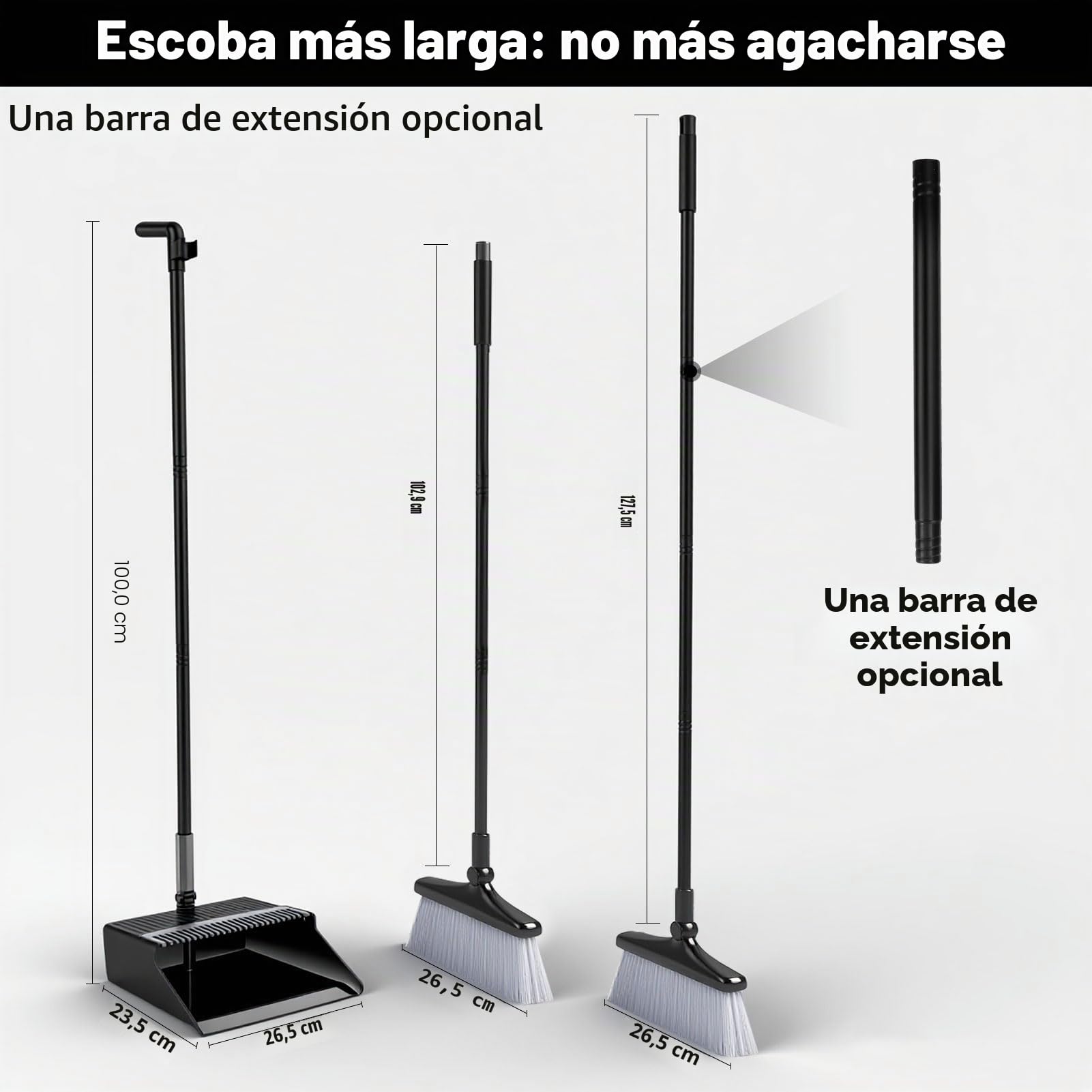 Juego de Escoba y recogedor,Juego de recogedor y Cepillo de Mango Largo,Juego de Escoba Vertical para Barrer,Cepillo barredor Giratorio 180 Grados,Recogedor doméstico con Dientes de Peine para hogar