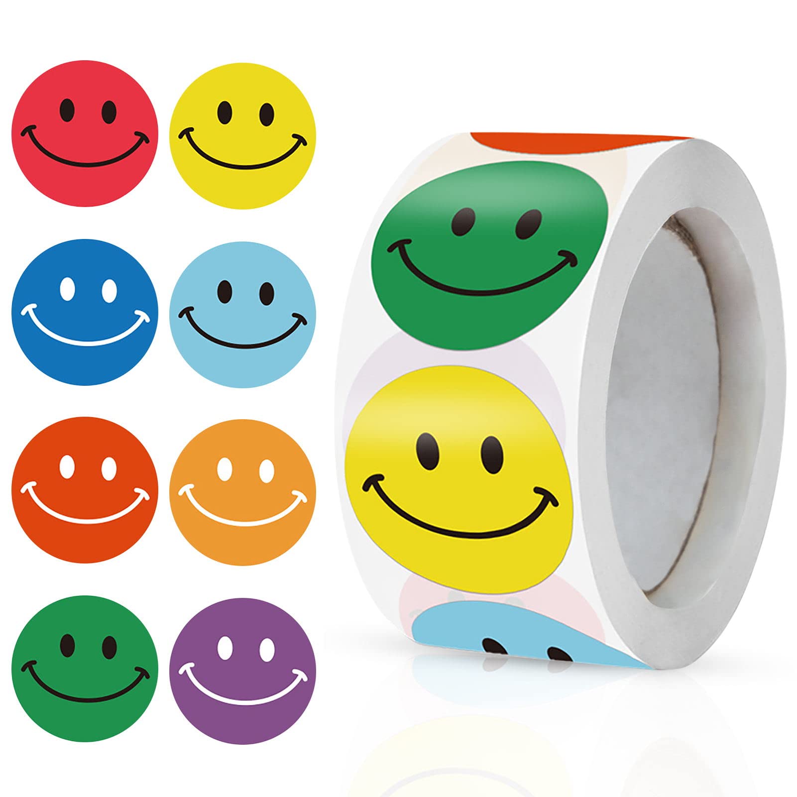 500PCS Smile Stickers for Children, 8 Design Patterns, Well Done Reward Stickers to Praise Good Work & Behavior, Teacher Supplies for Classroom & Potty Training - Easy Peel Paper Stickers