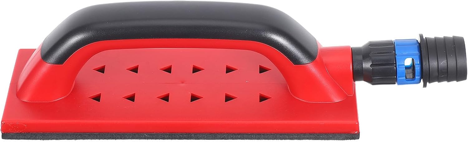 SOLUSTRE Portable Red Plastic Hand Sander with Efficient Dust Collection for Drywall and Auto Body Sanding, Square Sandpaper Holder Block for Workshop Use