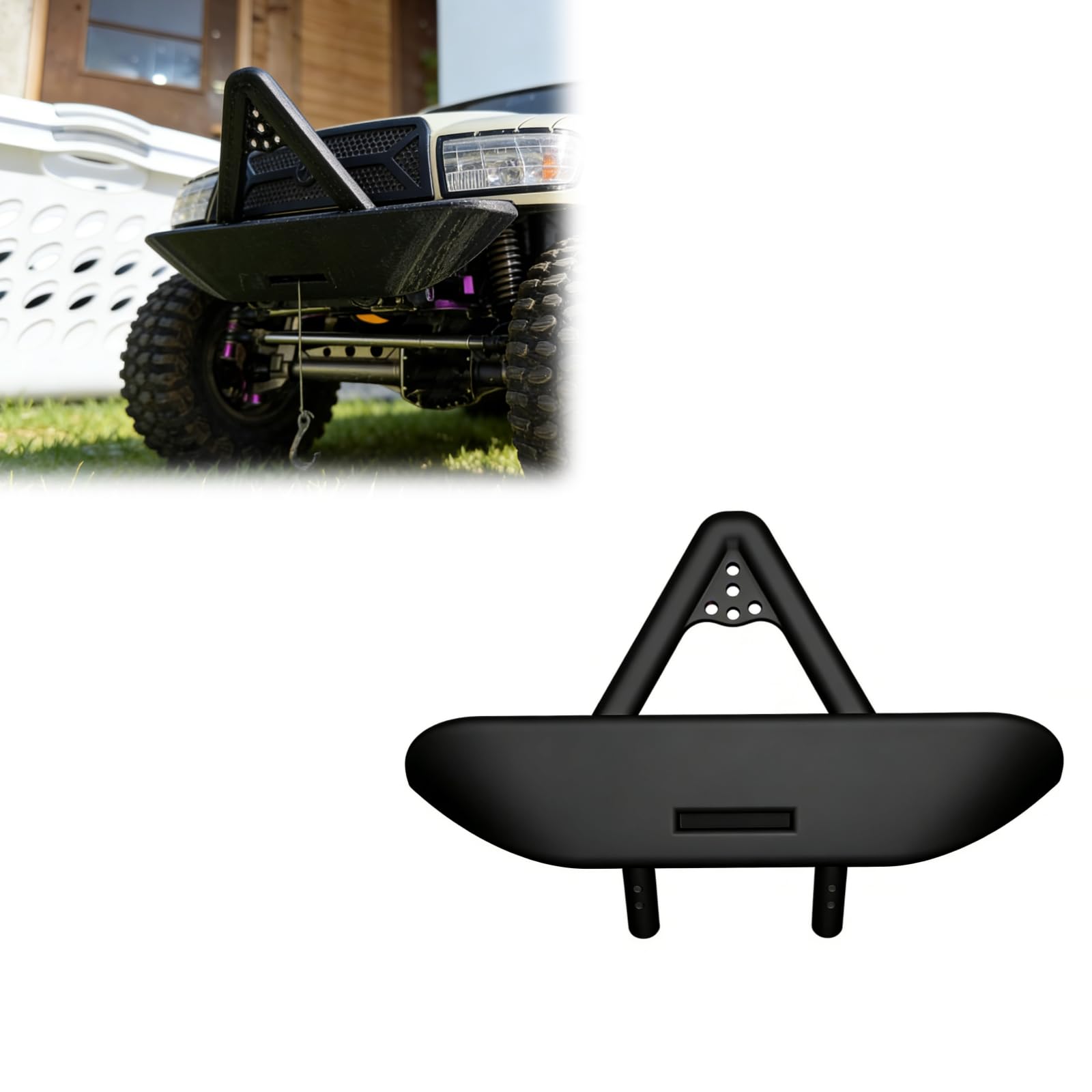 Front Bumper Compatible with Axial SCX6 Honcho, with Winch Cable Pass-Through, High Clearance Stinger Design, Two Adjustable Mounting Positions for Flush Fitment