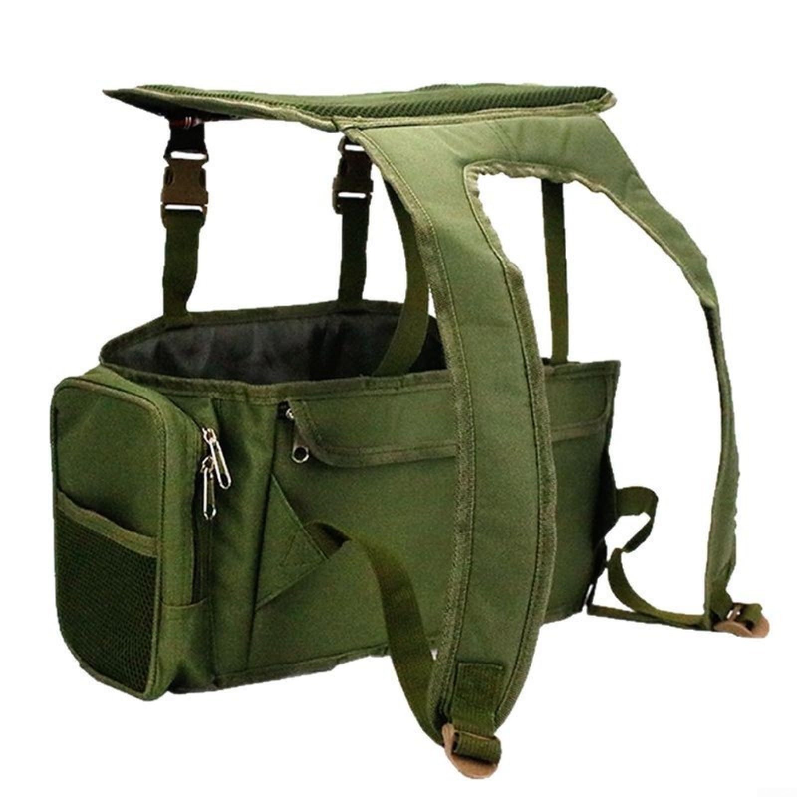Caja de aparejos de pesca verde con mochila multifuncional ABS para asiento y mochila de nailon para bolsa de almacenamiento compacta con correas acolchadas bolsillos pescadores de mar