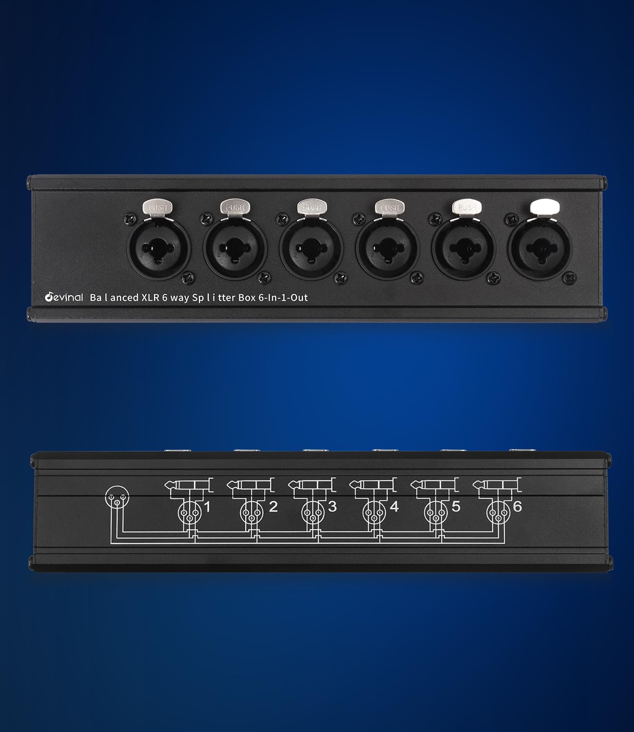 Connettore combinato TS/TRS XLR a 3 pin da 6,35 mm, scatola audio passiva stereo a 6 vie, cavo splitter box 6 in 1, sei convertitore bilanciato da 0,25 pollici o XLR femmina a 1 maschio