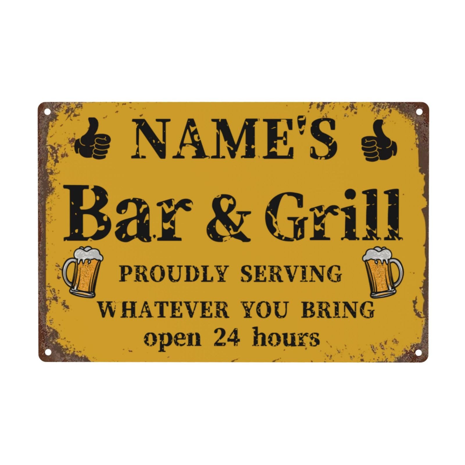 FUMUNA Personalized Custom Bar & Grill Sign Backyard Bar Decor For Home Man Cave, Kitchen, Pub & Diner Wall Art