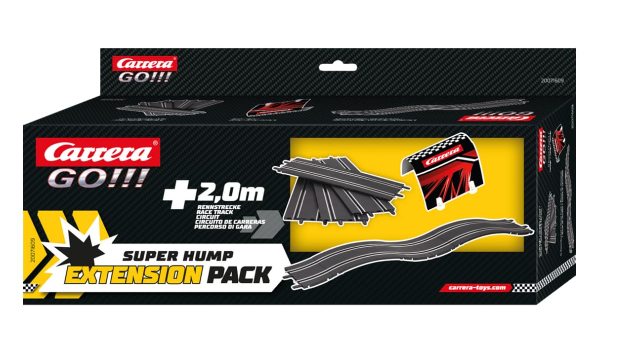 Carrera GO!!! Track Extension Pack Super Hump 2 Metres Additional Track With 4 Straights, 2 Humpback Sections & 1 Tunnel, Compatible With All Slot Racing Tracks