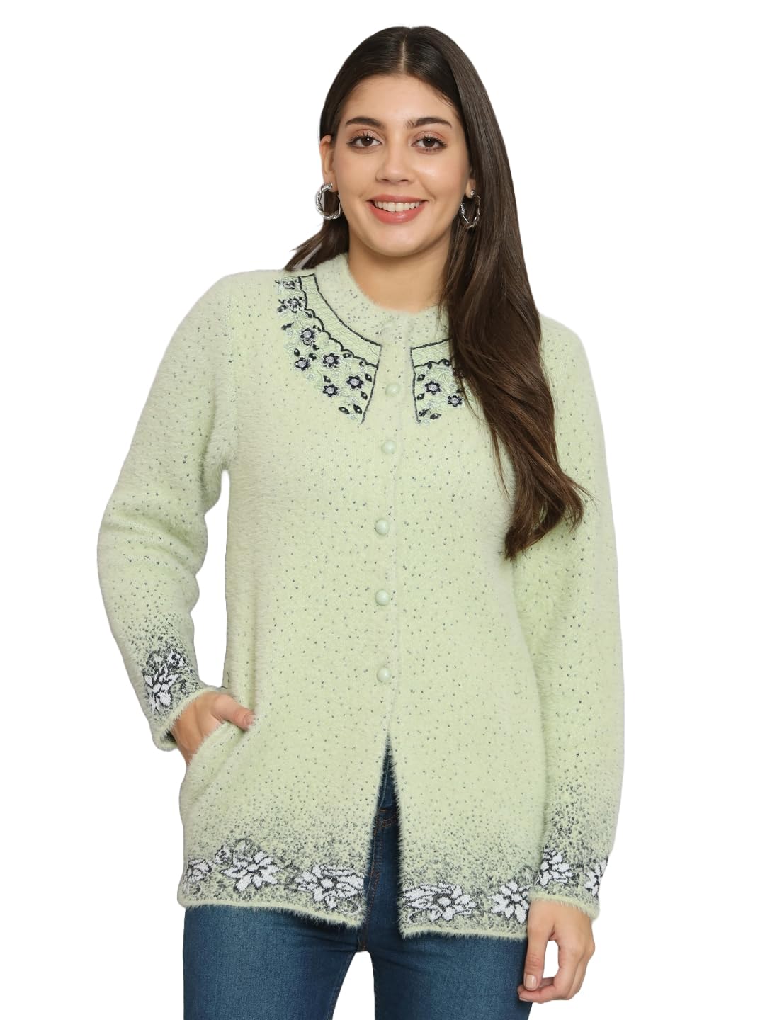 Women's Winterwear Hair Woolen Sweaters Embroidered Cardigans