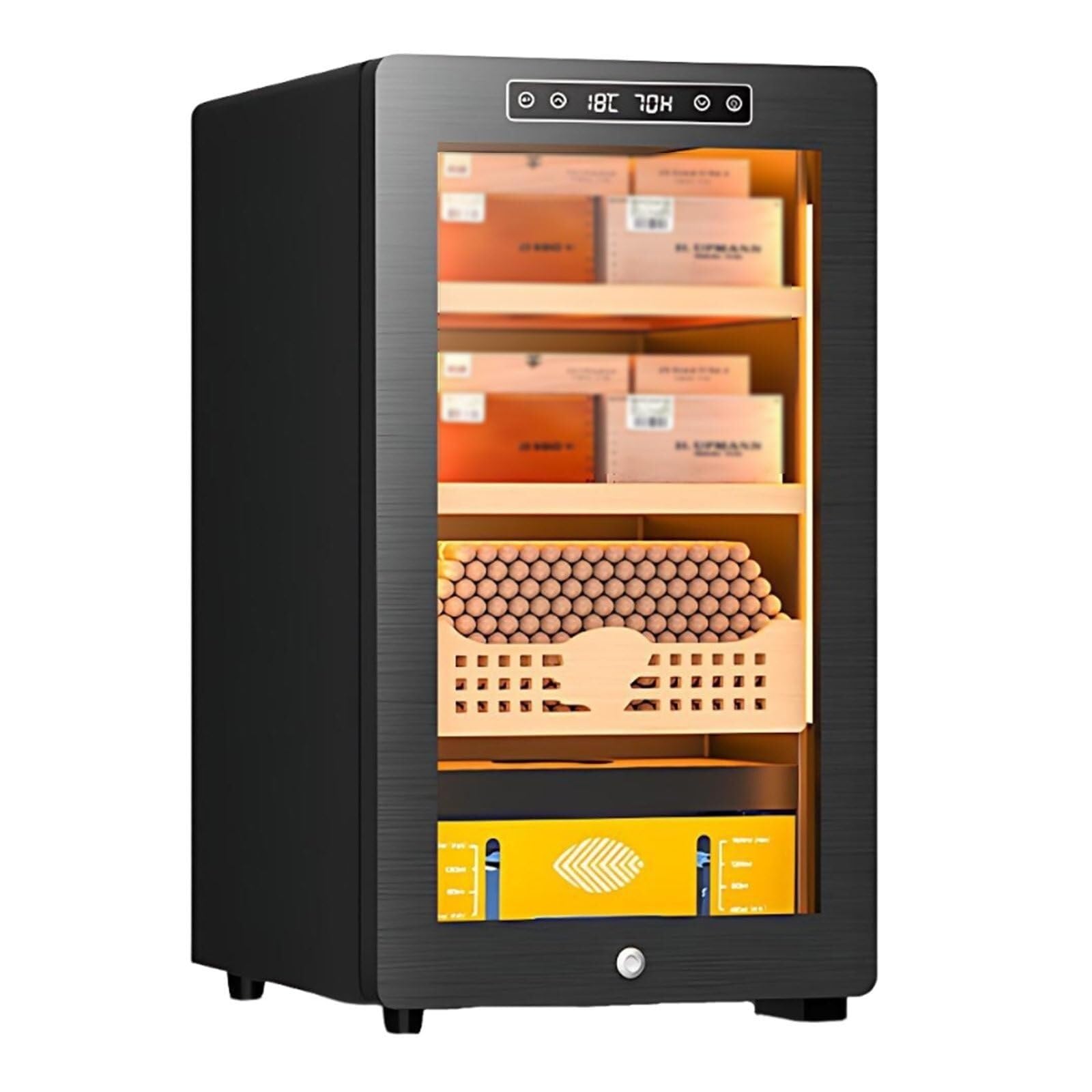 Elektrischer Zigarrenkühlschrank - Hält 100 Zigarren, Zedernholz, 12-22°C Kühlung & 60-80% Luftfeuchtigkeitskontrolle für optimale Aufbewahrung zu Hause