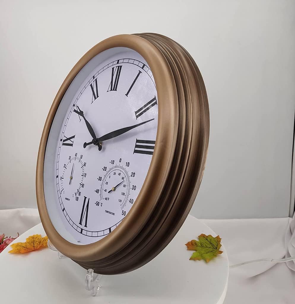 15 Inch Retro Wall Clock, Outdoor Garden Waterproof Clock Roman Numeral Wall-Mounted Thermometer and Hygrometer, Indoor and Outdoor Decoration Silent Quartz Clock