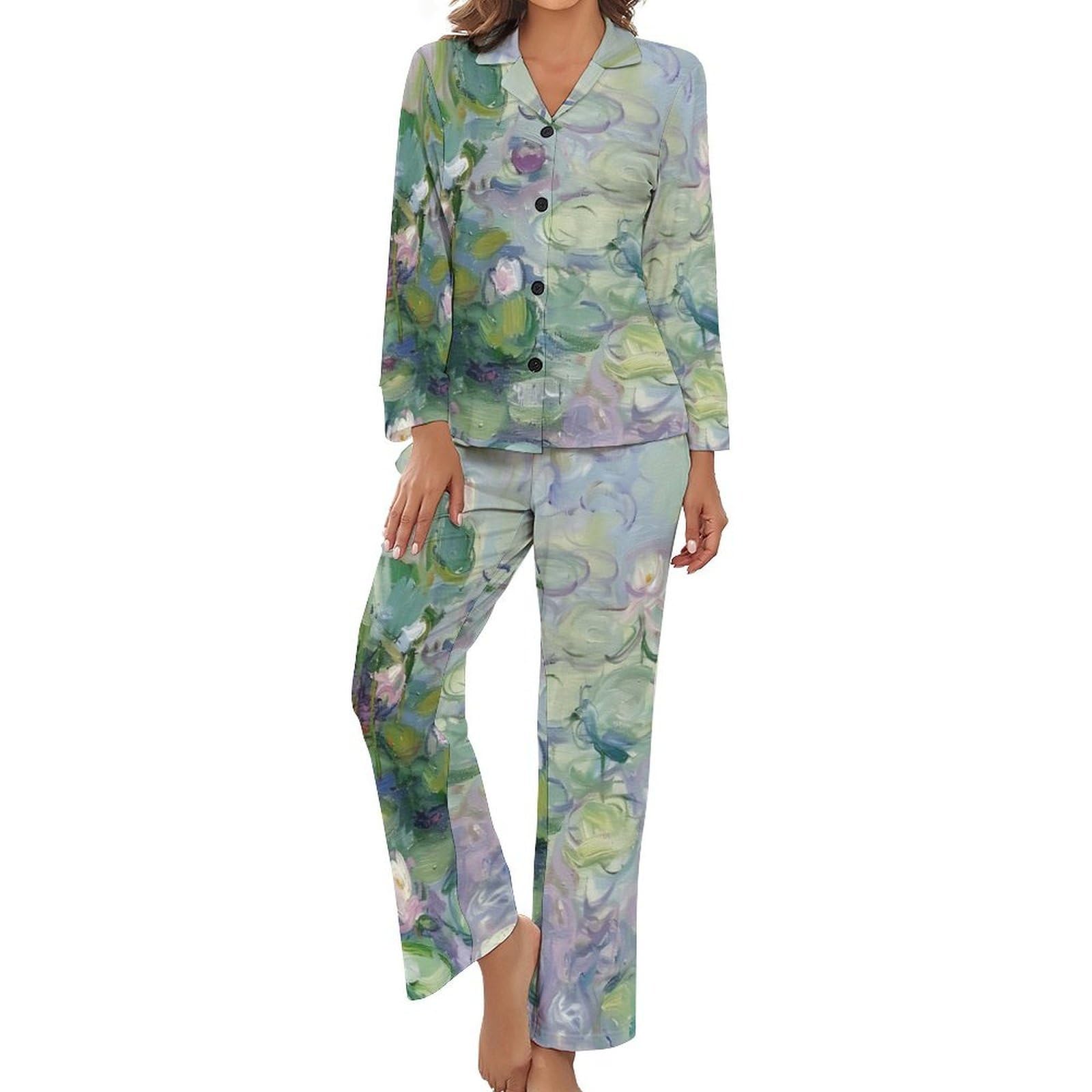 Pyjamas manches longues nénuphar vintage ensemble mi-saison - 8