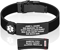Vista 39 de Divoti Pulsera de identificación de alerta médica grabada personalizada, grabado láser de doble cara, pulsera de silicona, cierre de seguridad