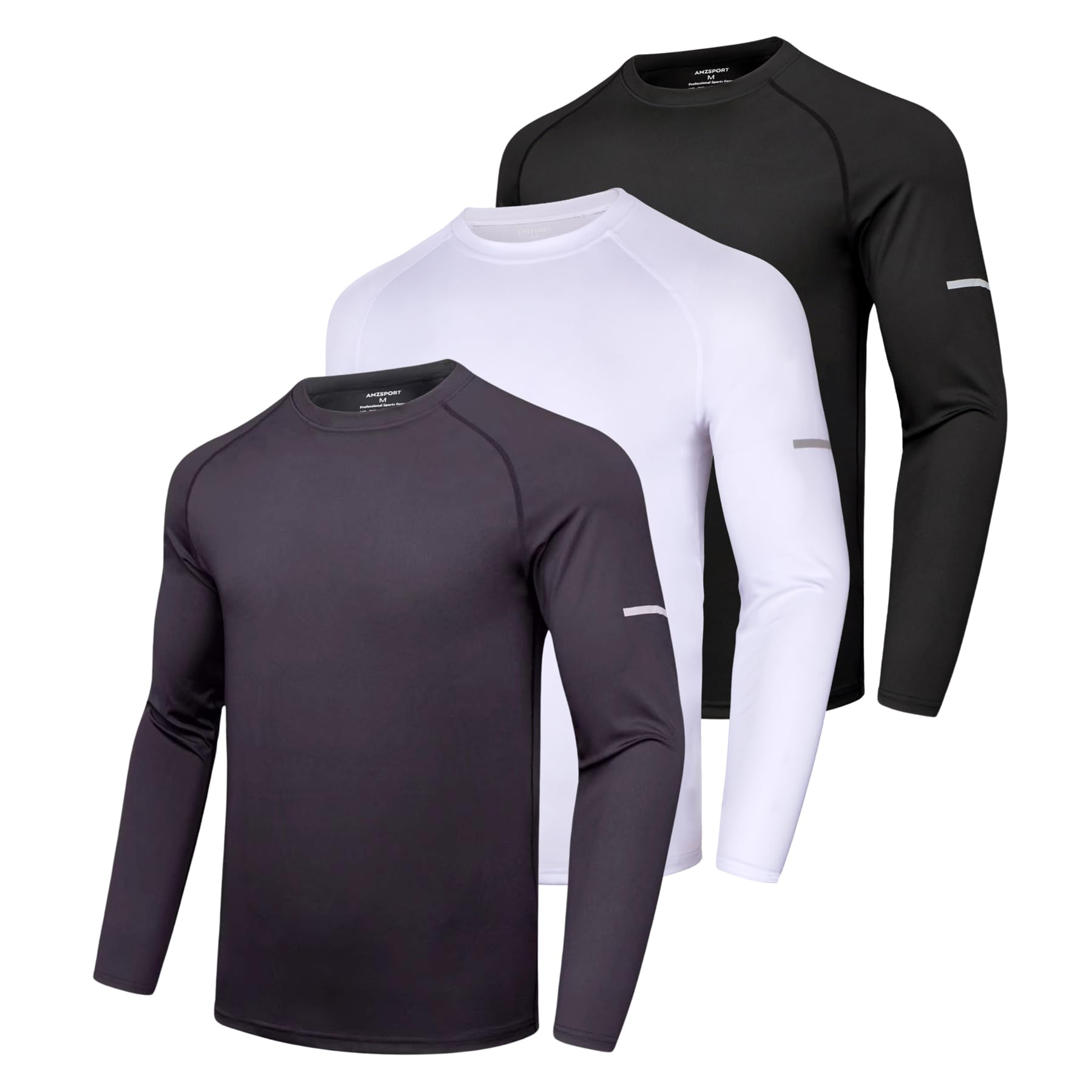 AMZSPORT 3 Pezzi Maglia Uomo Maniche Lunghe Maglietta da Corsa ad Asciugatura Rapida Maglie Sportiva Palestra Top Outdoor Tennis