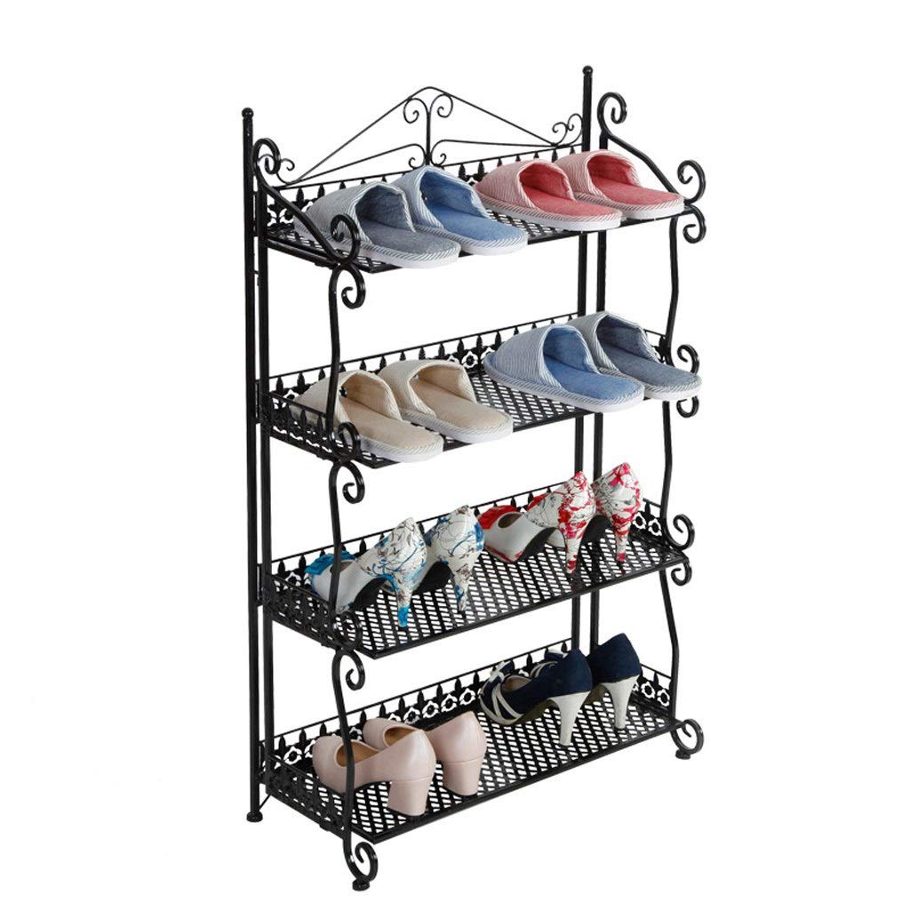 Zhangmeiren Iron Shoe Rack 4 Shelves Multi-shoe Rack Storage Rack (Color : Black)