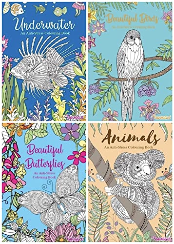 BG Colour Therapy Anti-Stress Adult Colouring Books Set of 4 - Choose Your Set (SET 2), multi-color, 1 count (Pack of 4)