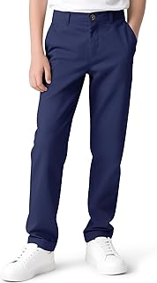 Boys Flat Front Dress Pants School Uniform Pants Twill Elastic Waist with Zip Button