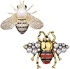 2 Pack Rhinestone Pearl Bee Brooch Pins Honey Bee PendantBrooch Fashion Crystal Insect Pins Golden or Silvery for Women