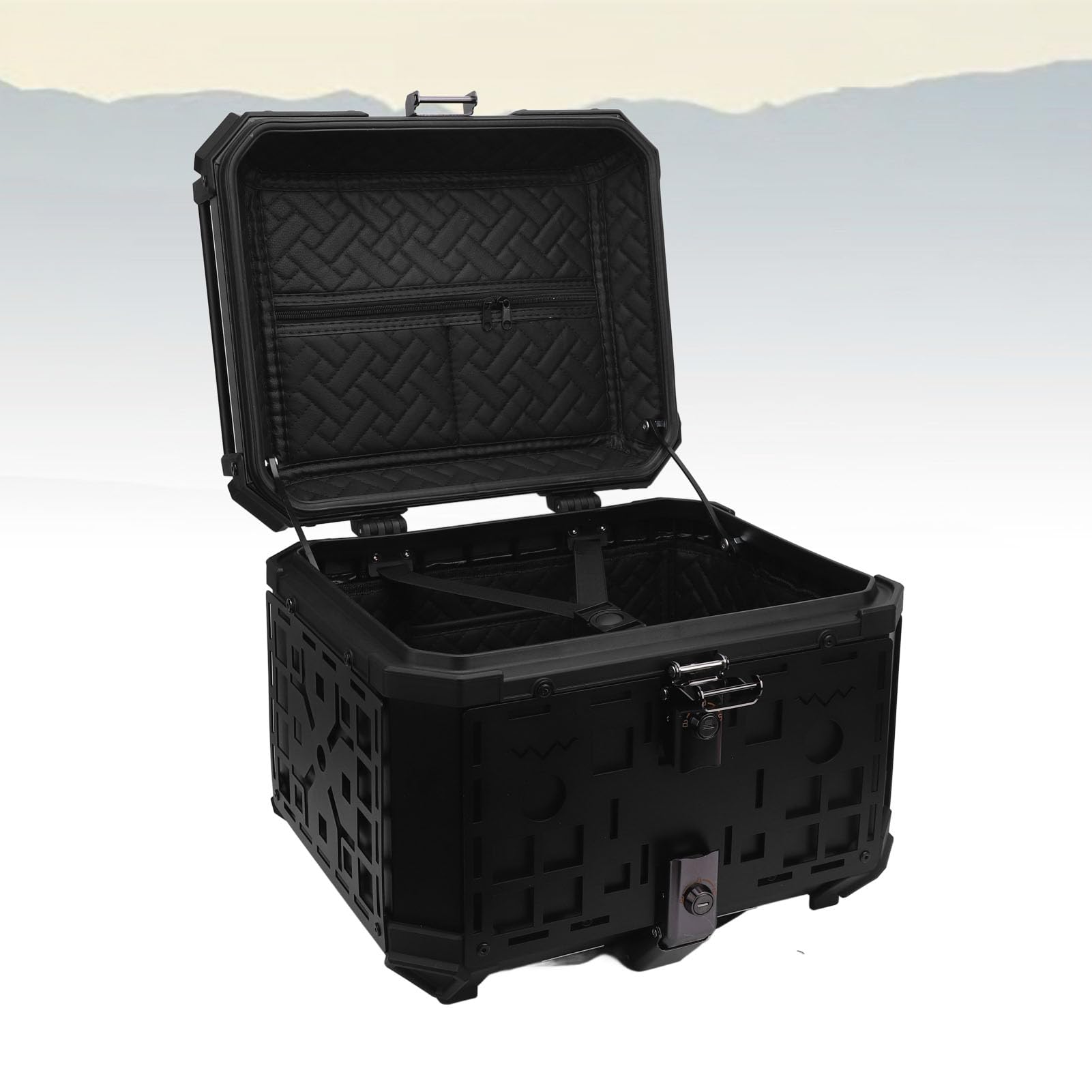 Motorrad-Heckkoffer, Leicht, Wasserdicht, 45 L, Aufbewahrungsbox für Tourenfahrer, Aluminiumlegierung, Schwarz