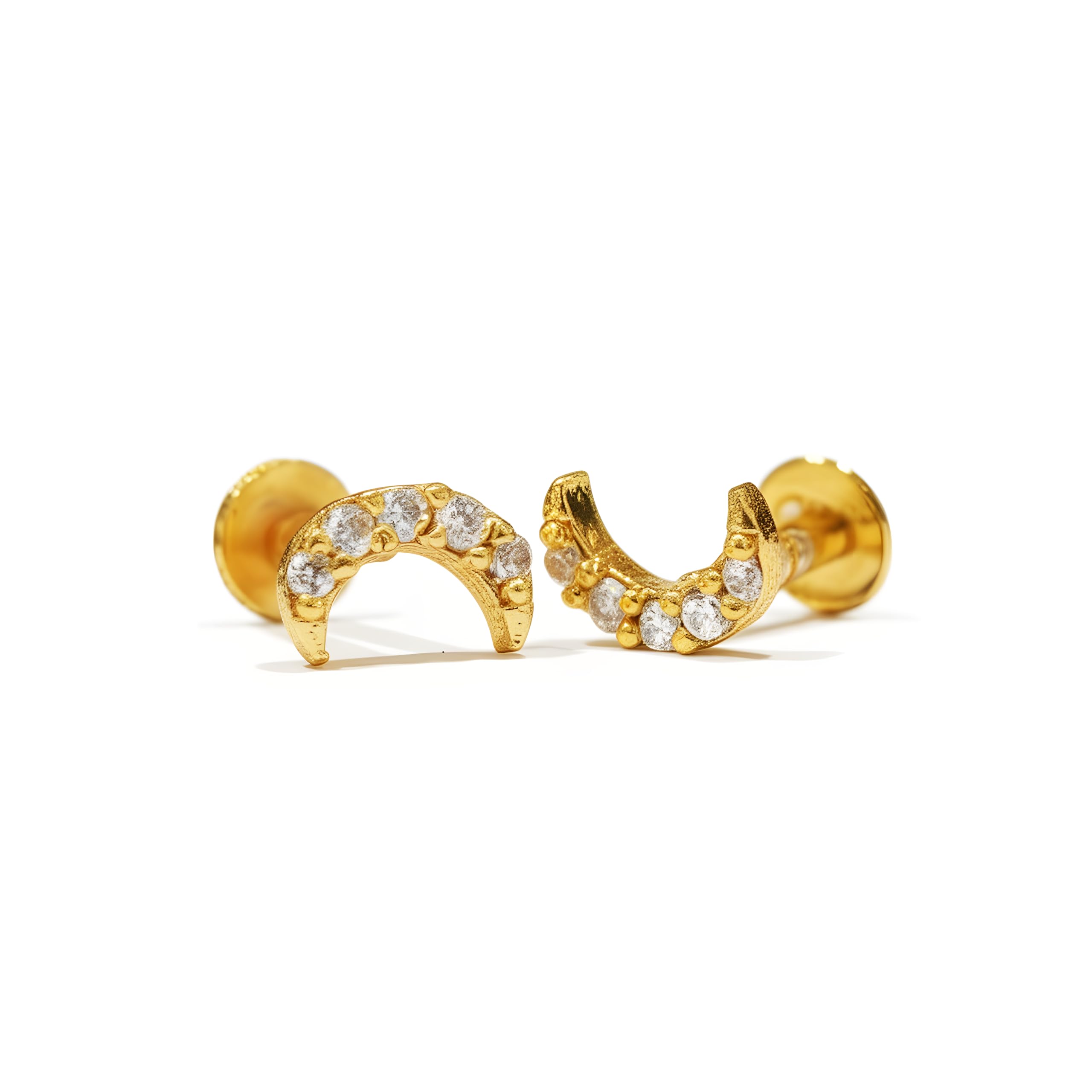 Varna Jewellery House Crescent Moon Stud Earrings with Cubic Zirconia, Gold, Screw Back, Celestial Style-image-38